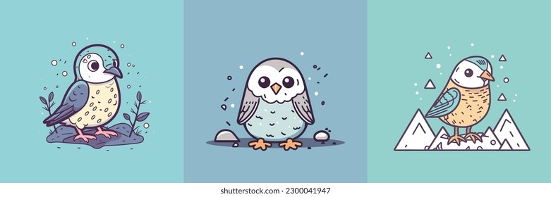 Cute Eagle falcon bird set collection owl kawaii cartoon illustration