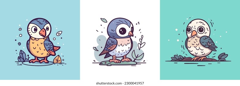 Cute Eagle falcon bird set collection kawaii cartoon illustration
