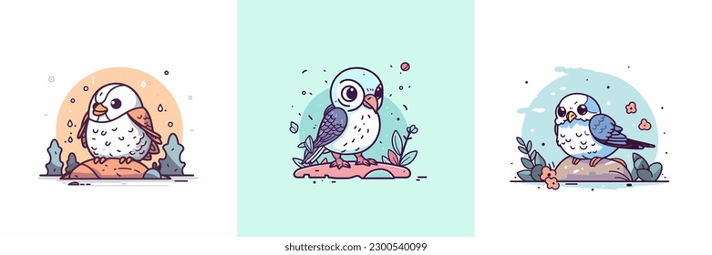 Cute Eagle falcon bird set collection kawaii cartoon illustration