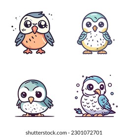 Cute Eagle falcon bird set collection kawaii cartoon illustration