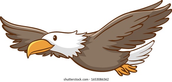 Cute eagle flying on white background illustration