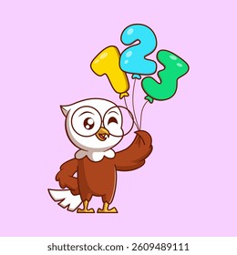 Cute Eagle Holding Number Balloon – Fun Celebration Animal Illustration