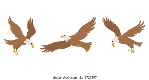 Cute eagle illustration. Cute bird in different poses. Vector illustration for prints, clothing, packaging, stickers.