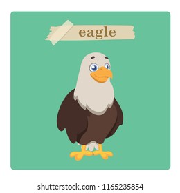 Cute eagle illustration on green background