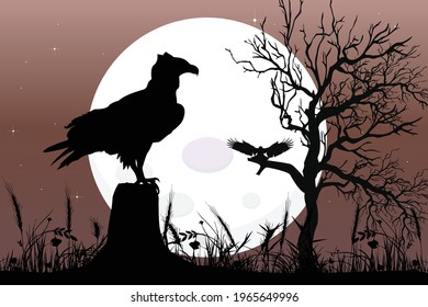 cute eagle and moon silhouette landscape