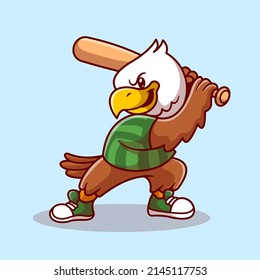 Cute Eagle Playing Baseball Cartoon Vector Icon Illustration. Animal Sport Icon Concept Isolated Premium Vector. Flat Cartoon Style