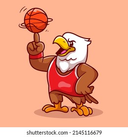 Cute Eagle Playing Basketball Cartoon Vector Icon Illustration. Animal Sport Icon Concept Isolated Premium Vector. Flat Cartoon Style