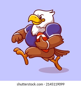 Cute Eagle Playing Rugby Football Cartoon Vector Icon Illustration. Animal Sport Icon Concept Isolated Premium Vector. Flat Cartoon Style