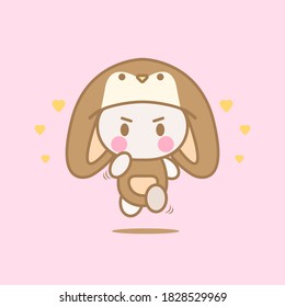 Cute eagle running vector design. Chibi character illustration