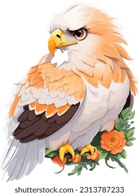 cute eagle sticker cartoon vector illustration