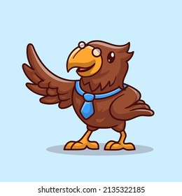 Cute Eagle Wearing Tie And Glasses Cartoon Vector Icon Illustration. Animal Education Icon Concept Isolated Premium Vector. Flat Cartoon Style