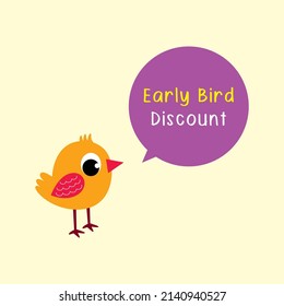cute early bird discount message cartoon graphic