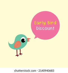 cute early bird discount message cartoon graphic