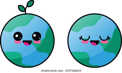 cute earth cartoon couple. Vector illustration