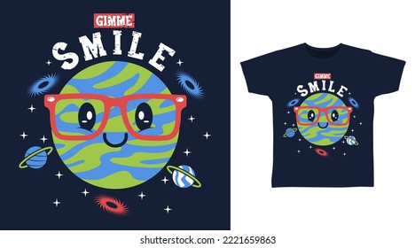 Cute earth cartoon tshirt art design