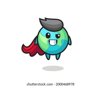 the cute earth character as a flying superhero , cute style design for t shirt, sticker, logo element