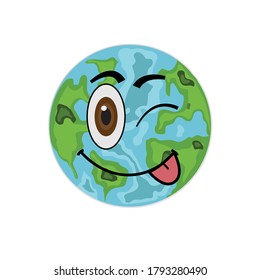 Cute Earth character. Green and blue planet. Save Earth day. Funny emoticon in flat style. Cartoon emoji vector illustration