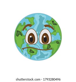 Cute Earth character. Green and blue planet. Save Earth day. Funny emoticon in flat style. Cartoon emoji vector illustration