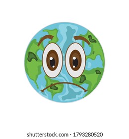 Cute Earth character. Green and blue planet. Save Earth day. Funny emoticon in flat style. Cartoon emoji vector illustration