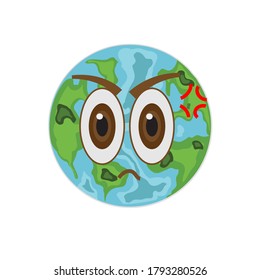 Cute Earth character. Green and blue planet. Save Earth day. Funny emoticon in flat style. Cartoon emoji vector illustration