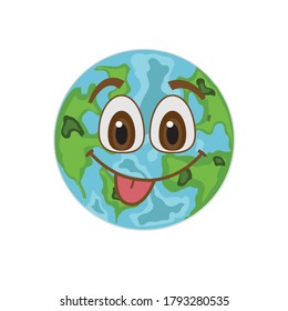 Cute Earth character. Green and blue planet. Save Earth day. Funny emoticon in flat style. Cartoon emoji vector illustration