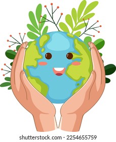 Cute earth character with happy face expression illustration