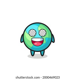 cute earth character with hypnotized eyes , cute style design for t shirt, sticker, logo element