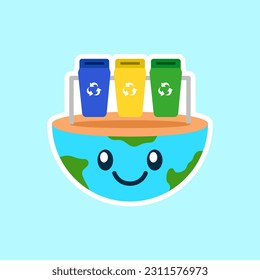 cute earth character with natural leaves. eco-friendly illustration concept. vector illustration design