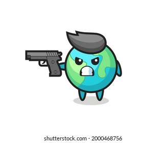 la tira del personaje de la tierra linda con un arma, diseño de estilo lindo para camiseta, pegatina, elemento logo