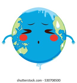 Cute Earth character suffering global warming melting concept