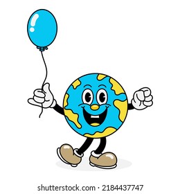 cute earth character vector illustration material, suitable for icons, stickers and logos