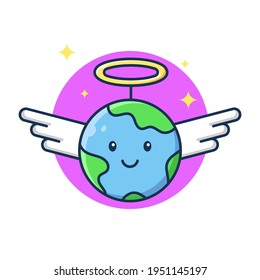 Cute earth character wearing angel costume. Earth vector illustration isolated on white background. Suitable for sticker, logo, mascot, icon, web landing page and more.