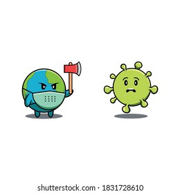 Personajes De La Tierra Cuidados Que Sostienen Virus De La Lucha Anticuada