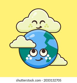 Cute Earth with Cloud Illustration