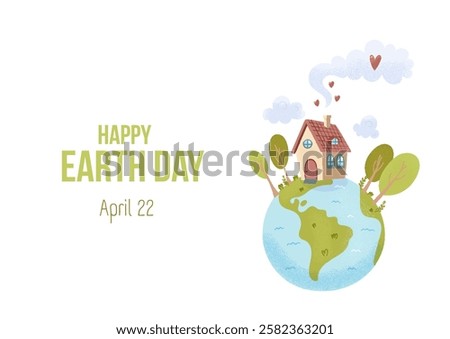 Cute earth day banner april 22 , ecology. Vector illustration
