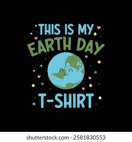 Cute Earth Day T-shirt design with playful graphic elements. A cheerful and engaging graphic design for an Earth Day t-shirt.