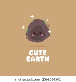 Cute earth element character logo illustration. Minimalist earth design, suitable for poster and web.