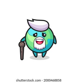 cute earth grandpa is holding a stick , cute style design for t shirt, sticker, logo element