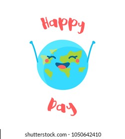 Cute Earth hands up on white background. Flat style. Vector illustration.