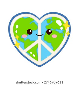 Cute earth in heart shape with peace symbol clipart