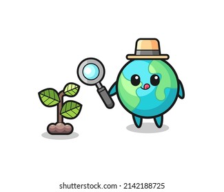 cute earth herbalist researching a plants , cute design