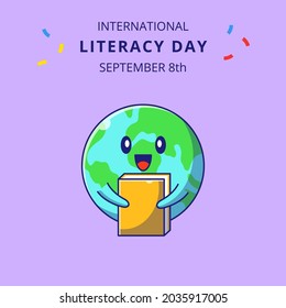 Cute Earth Hugging a Book Cartoon Illustration. Education Mascot Cartoon Characters.