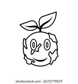 cute earth icon with leaves, simple flat style, vector illustration, symbol, design logo template pictogram, for ui or ux isolated on white for mobile app, editable