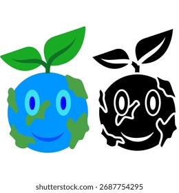 ícone de terra bonito com folhas, estilo plano simples, ilustração vetorial, símbolo, pictograma de modelo de logotipo de design, para ui ou ux isolado no branco para aplicativo móvel, editável
