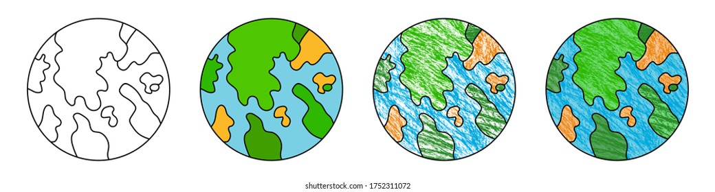 Cute Earth isolated. Set of color Earth icons. Vector Earth isolated. Vector illustration.