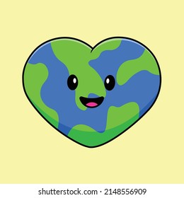 Cute Earth Love Cartoon Vector Icon Illustration