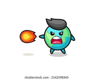 cute earth mascot is shooting fire power , cute design