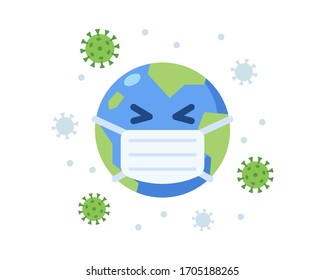 Cute Earth Mascot Wearing Surgical Mask During Coronavirus Pandemic
