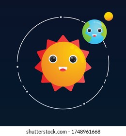 太陽の傾きを回るかわいい地球と月のイラスト のベクター画像素材 ロイヤリティフリー Shutterstock