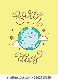 Cute Earth and Moon for postcards, banners, t-shirts. Vector illustration EPS 10.